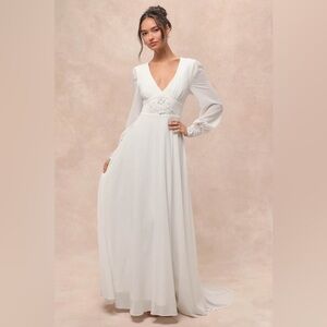 NWT Lulus Angelic Adoration White Backless Maxi Dress Size Medium